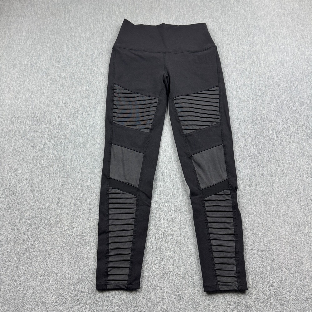 Alo Leggings Womens Small Black Yoga High-Waist Moto 24" Elastic Waist Stretch